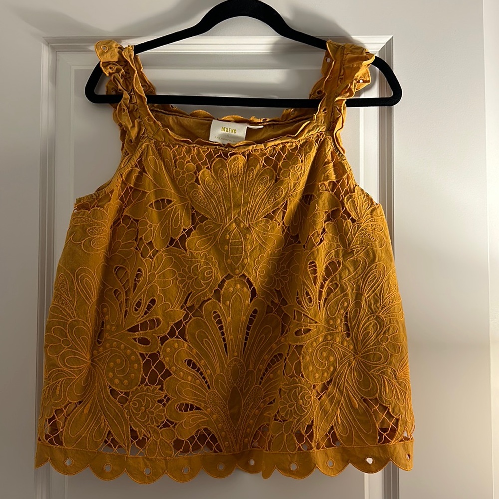 Maeve Mustard Yellow Eyelet Lace Sleeveless Blouse